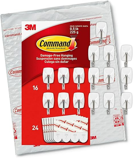 Command Small Wire Hooks, 16-Hooks, 24-Strips, Organize Damage-Free | Amazon (US)