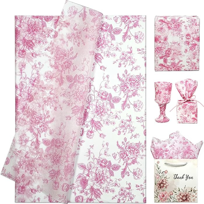 LIAPAWPAW Vintage Floral Tissue Paper, Pink and White Flower Pattern, Botanical Gift Wrapping Tis... | Amazon (US)