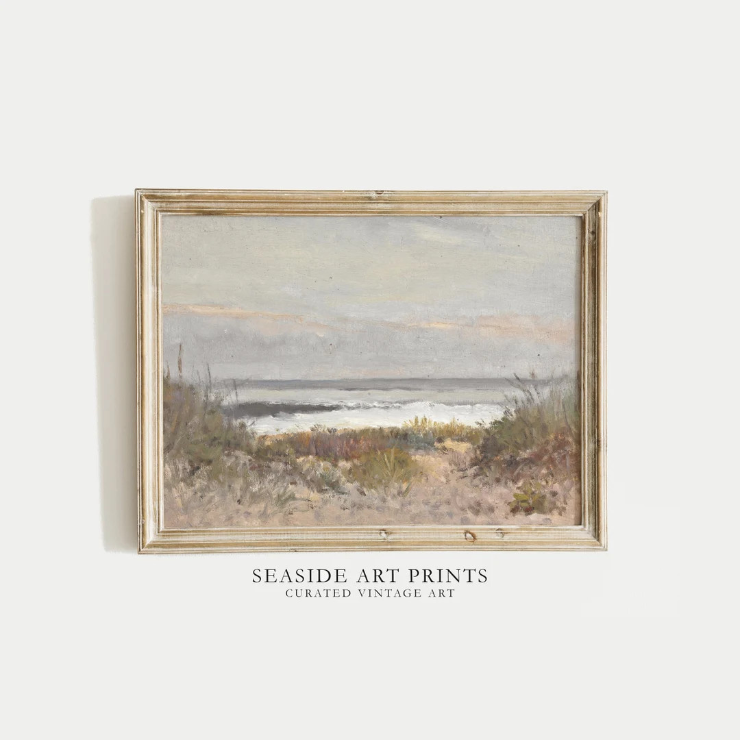 Antique Seaside Art Print - Vintage Beach Oil Painting, Neutral Seascape Print, Nautical Wall Art... | Etsy (US)