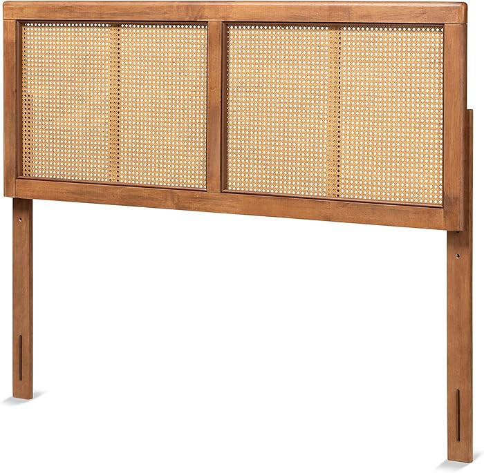 Baxton Studio Gilbert Mid-Century Modern Ash Walnut Finished Wood and Synthetic Rattan Queen Size... | Amazon (US)