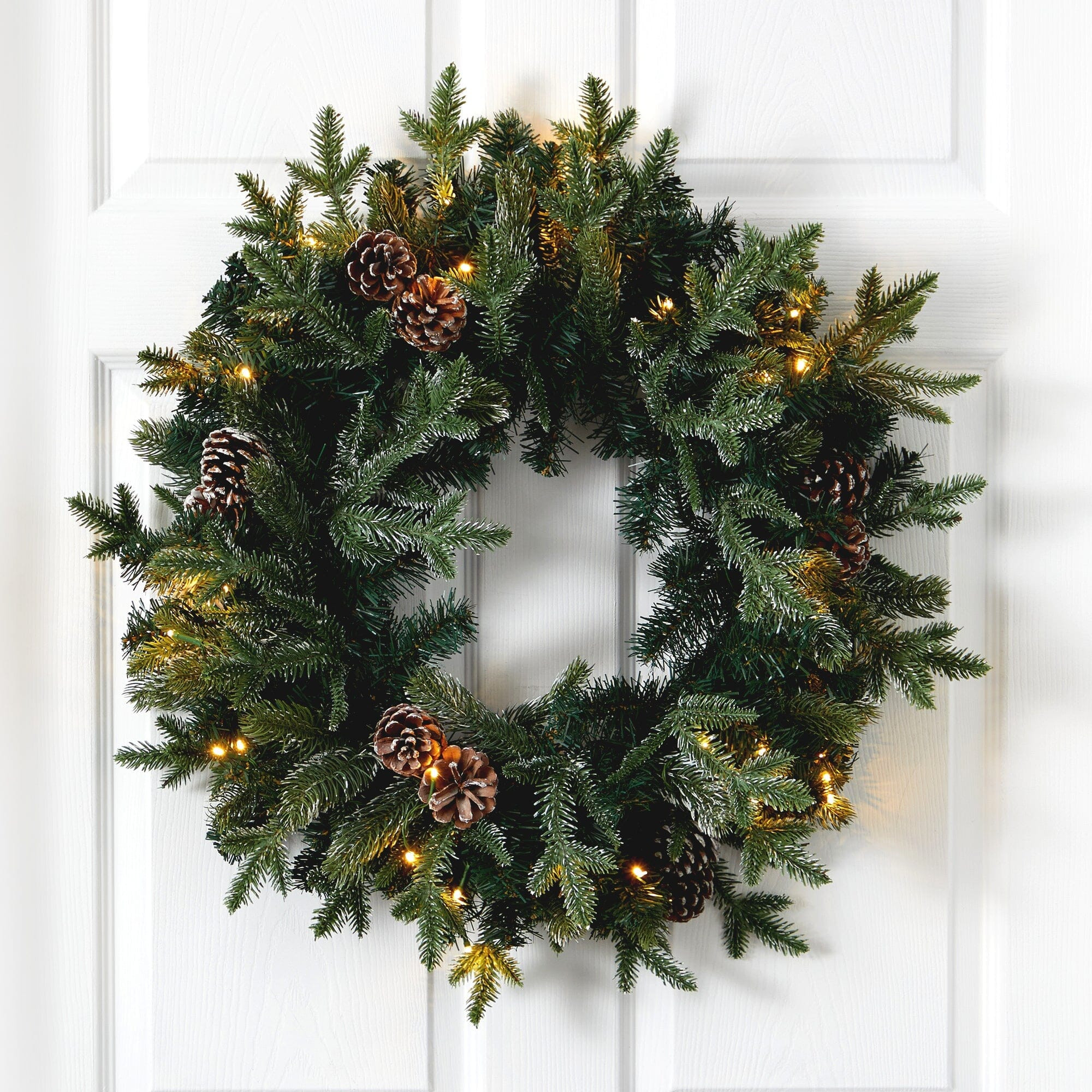 24” Snowed Pinecone Artificial Christmas Wreath with 35 Clear LED Lights | Nearly Natural | Nearly Natural