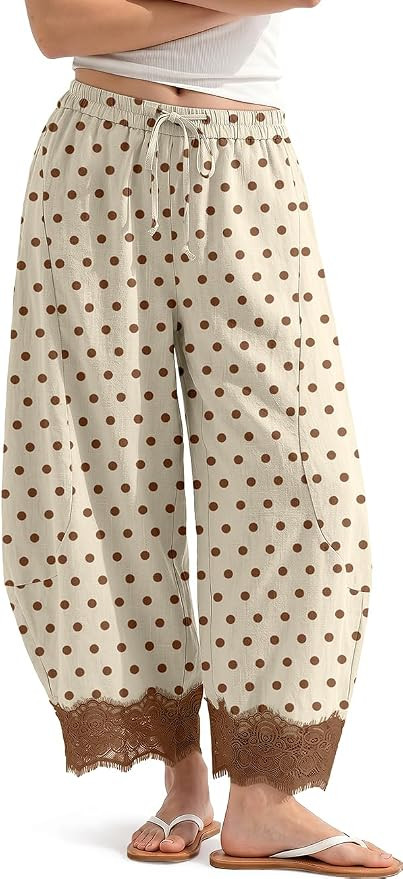 TARSE Womens Linen Wide Leg Cropped Lace Trim Pants | Amazon (US)