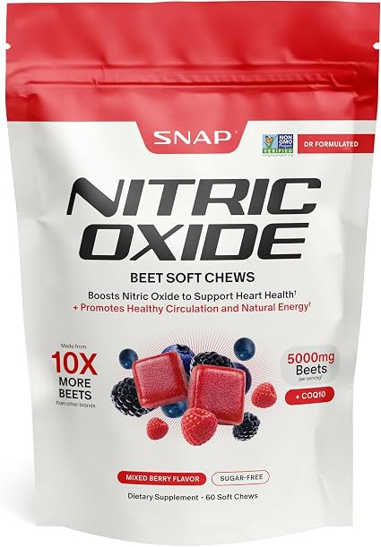 Snap Supplements Nitric Oxide Beet Root Chews, Mixed Berry, 60 Soft Chews | 1,250mg Beet Root Ext... | Amazon (US)