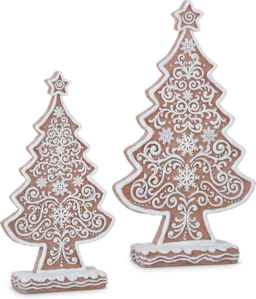 One Holiday Way Set of 2 (13", 10.5") Elegant Brown & White Gingerbread Christmas Tree Decoration... | Amazon (US)
