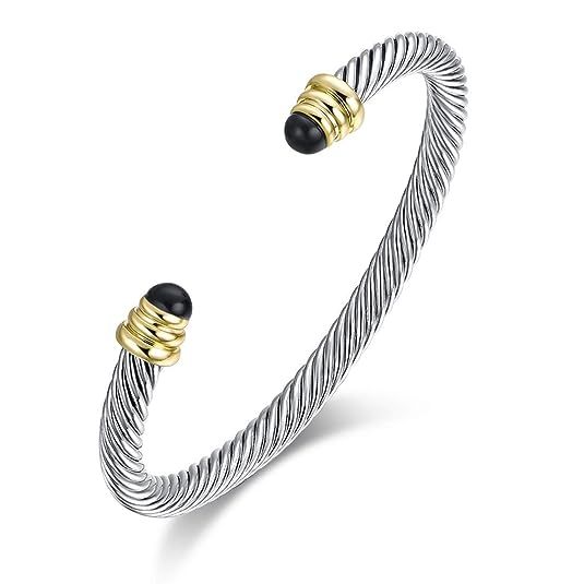 Ofashion Twisted Cable Bracelet Designers Inspired Cuff Bracelets with Gemstones | Amazon (US)