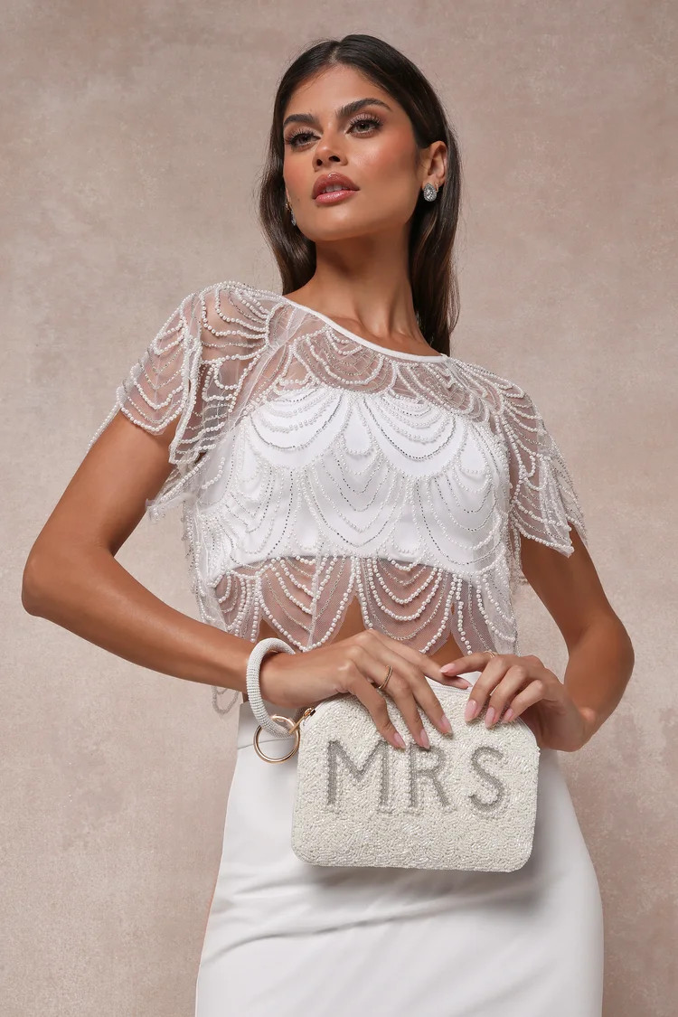 Mrs Moment Ivory Beaded Pearl Wristlet Bag | Lulus