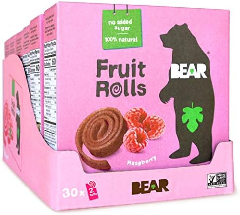 BEAR Real Fruit Snack Rolls - Gluten Free, Vegan, and Non-GMO - Raspberry – 30 Pack (2 Rolls Pe... | Amazon (US)