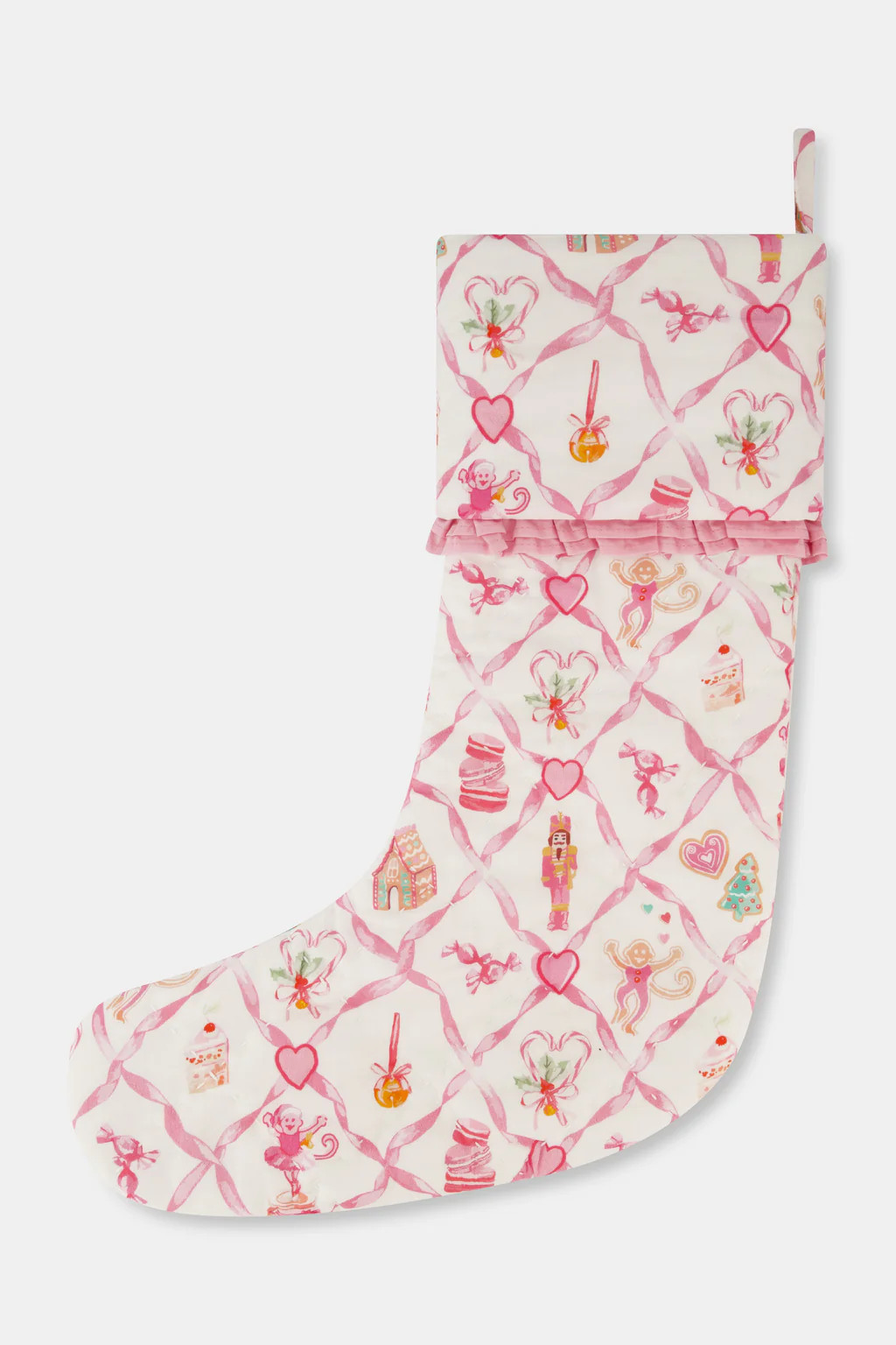 Sugarplum Lattice Quilted Ruffle Stocking | Roller Rabbit