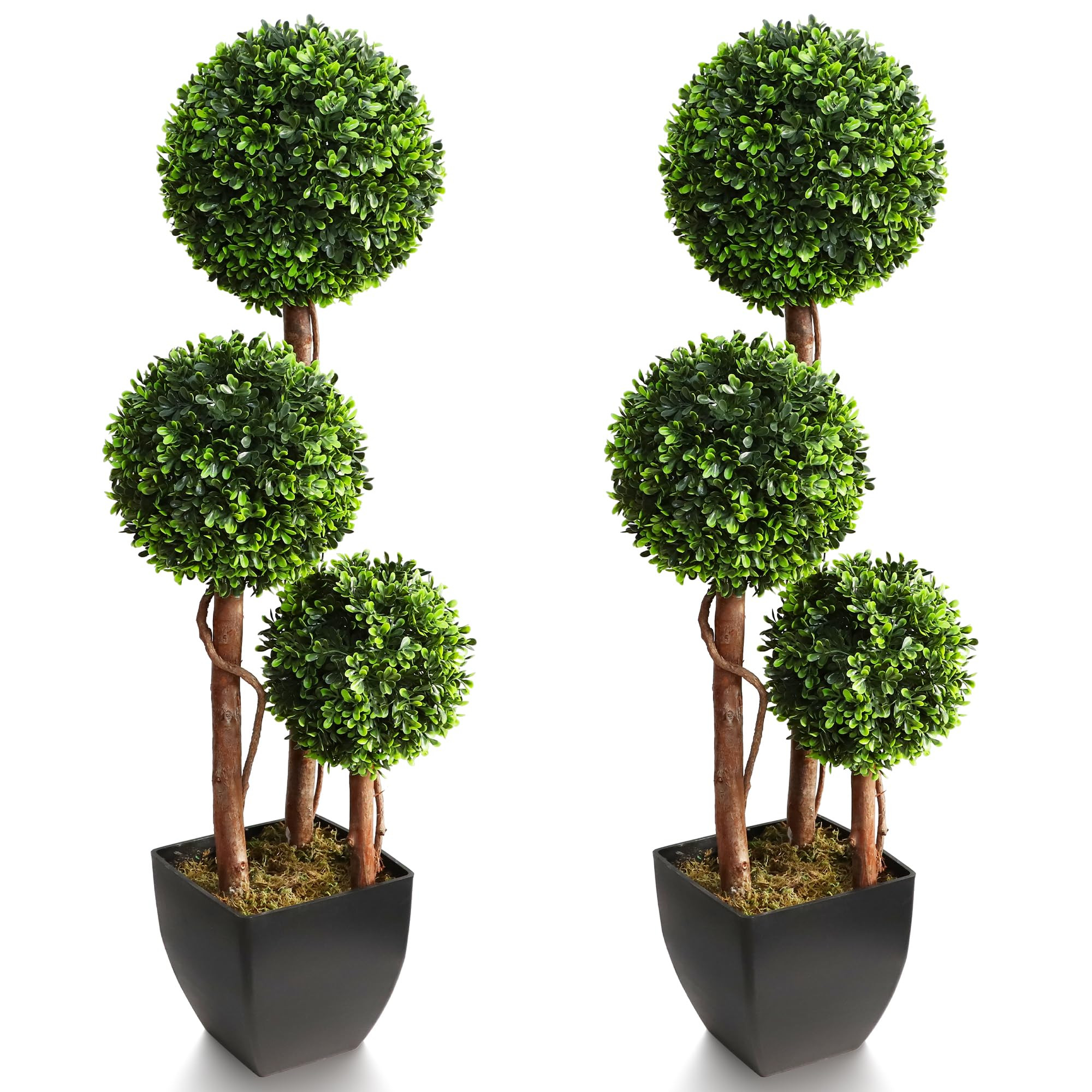 Outdoor Artificial Boxwood Ball Topiaries Trees, 3ft Fake Topiary Triple Ball Boxwood Tree 2 Pack... | Amazon (US)