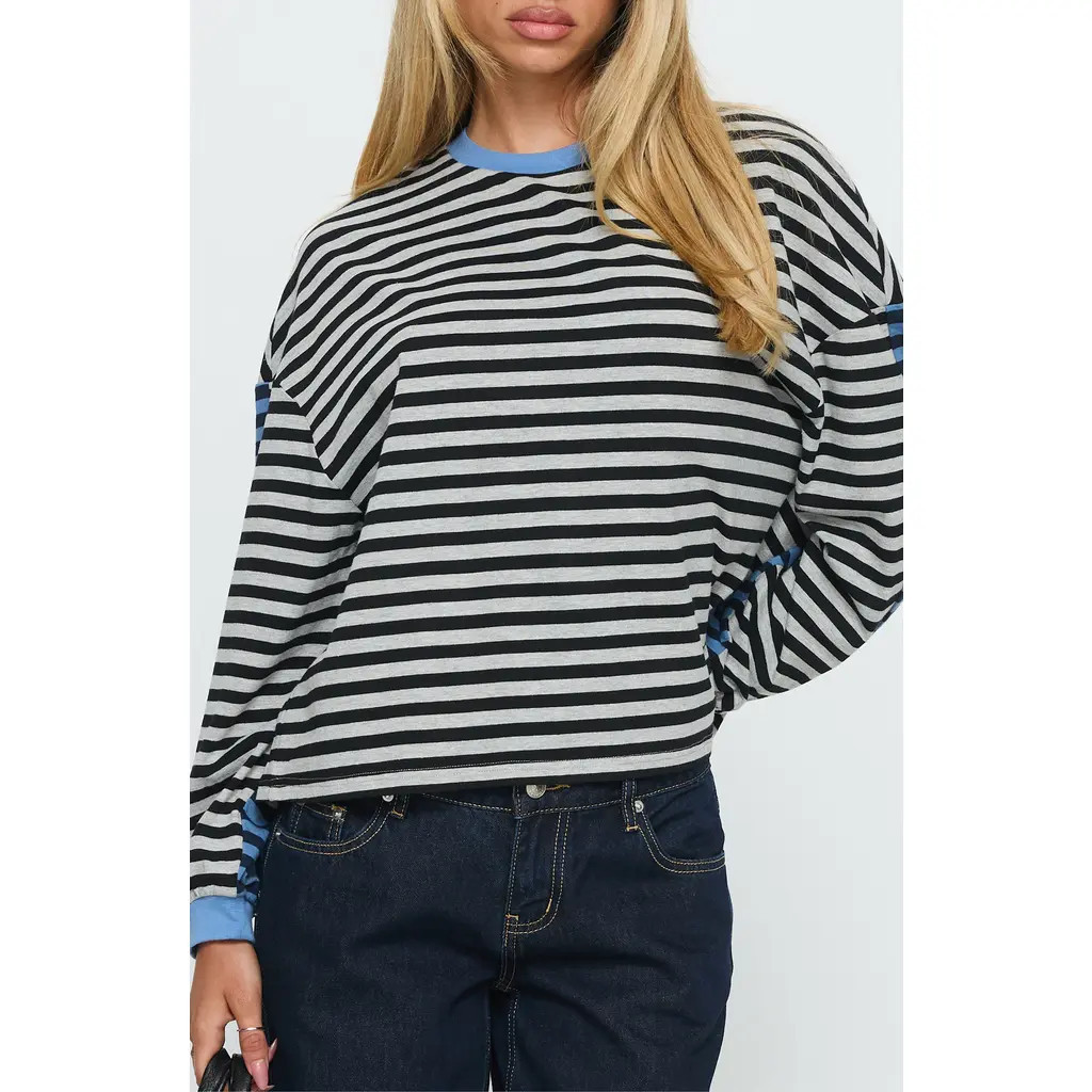 Princess Polly Taysha Colorblock Stripe Long Sleeve Stretch Cotton Top in Black/grey Stripe at Nordstrom, Size 12 | Nordstrom