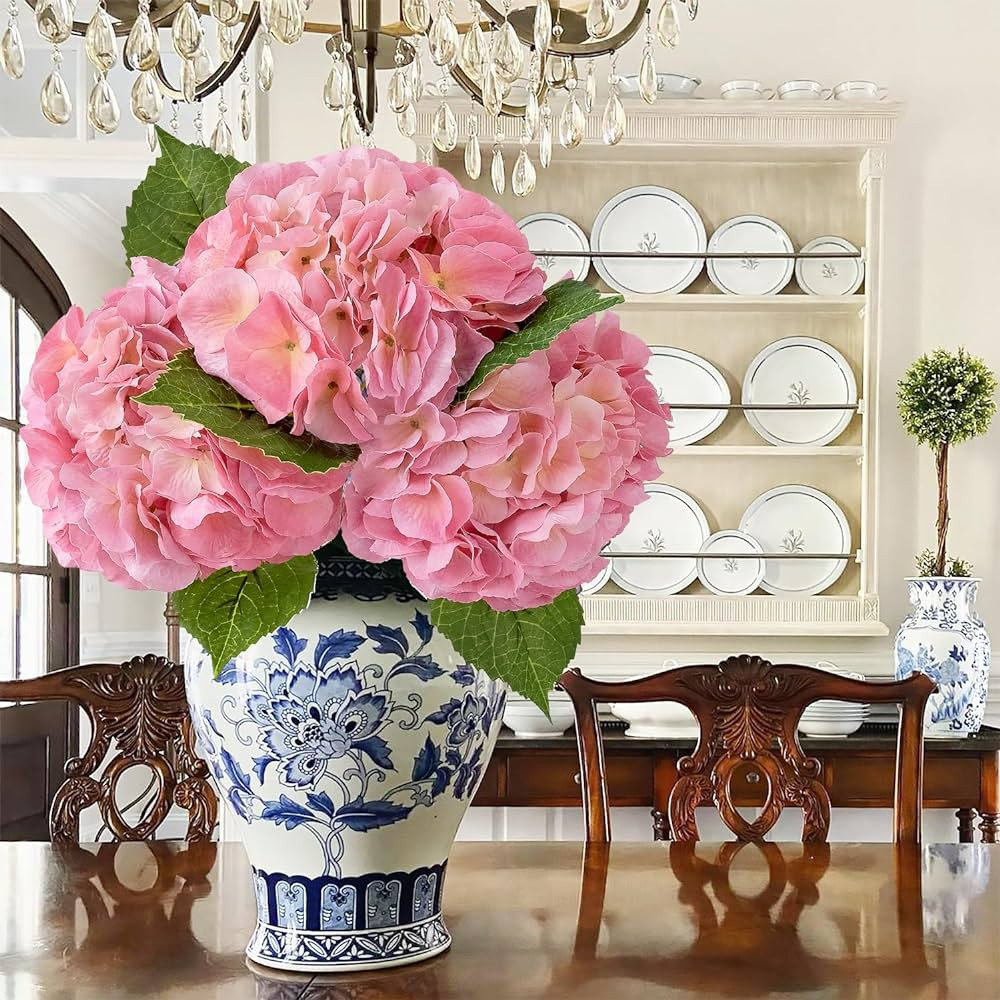 JINWOE Large Pink Faux Hydrangea Flowers,3Pcs Lifelike Real Touch Silk Bigleaf Artificial Hydrang... | Amazon (US)