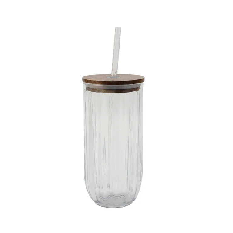 Better Homes and Gardens 21-Ounce Clear Tritan Sipper Tumbler with Straw and Acacia Wood Lid | Walmart (US)