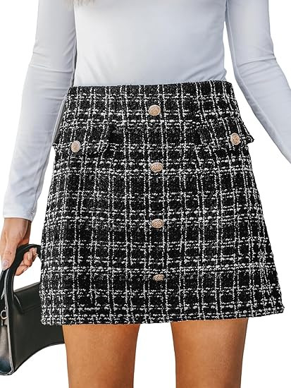 CUPSHE Women Mini Plaid Skirts Tweed High Waist Bodycon Pencil Hem Fall Winter Dressy Outfits Sho... | Amazon (US)