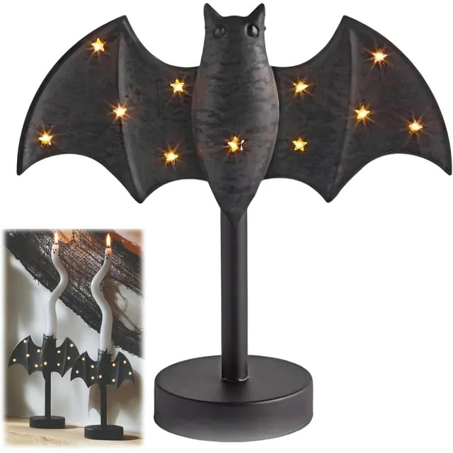 Mud-Pie Large Twinkle Bat Candlestick – Halloween Candelabra Centerpiece with Led Twinkle Light... | Walmart (US)