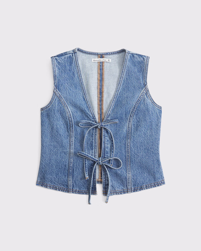 Women's Tie-Front Denim Vest | Women's Tops | Abercrombie.com | Abercrombie & Fitch (US)