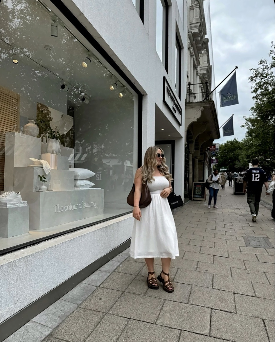 Simple summer fit! 
Adore this dress from H&M they have sooo many different colours of it too!!  Paired with a dark brown katieloxton bag and triomphe sandals. #summerlook #summerfit #summerdress #sandals

#LTKstyletip #LTKeurope #LTKmidsize