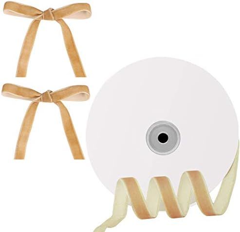ALEXCRAFT Khaki Velvet Ribbon 25 Yards Single Face Ribbon Bulk for Gift Wrapping Craft DIY （0.3... | Amazon (US)