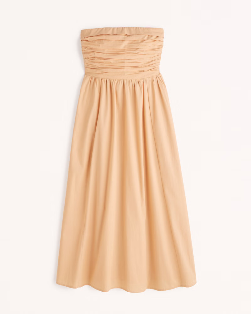 Poplin Strapless Midi Dress | Abercrombie & Fitch (US)