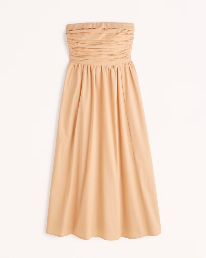 Poplin Strapless Midi Dress | Abercrombie & Fitch (US)