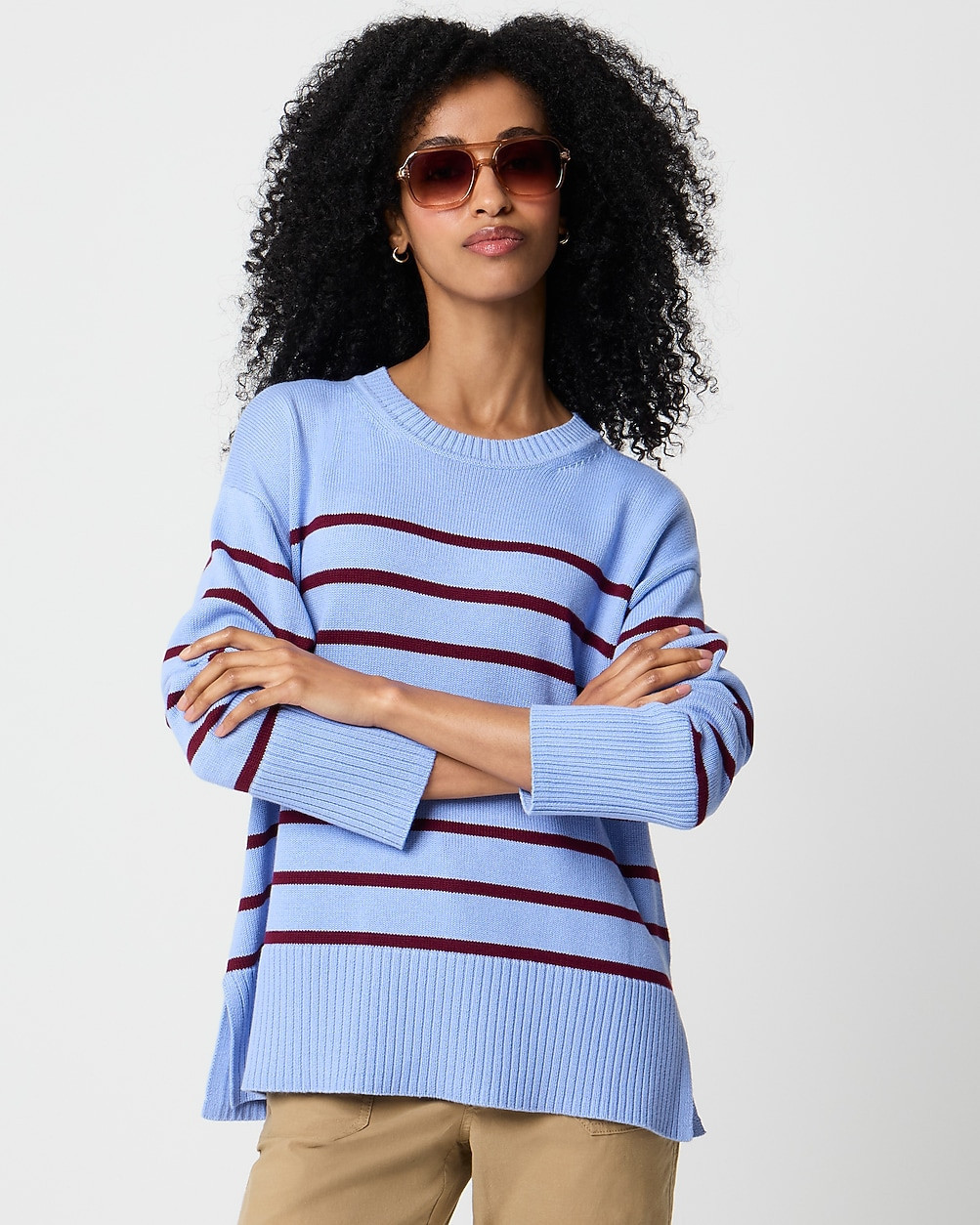 Cotton striped wide-hem sweater | J.Crew Factory