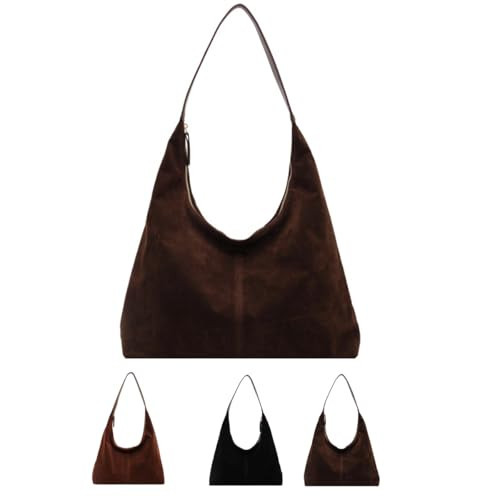 Suede Tote Bag for Women Brown Suede Hobo Bag Suede Handbags Brown Purses Suede Purse Brown Suede Shoulder Bag Zipper Style, Coffee | Amazon (CA)