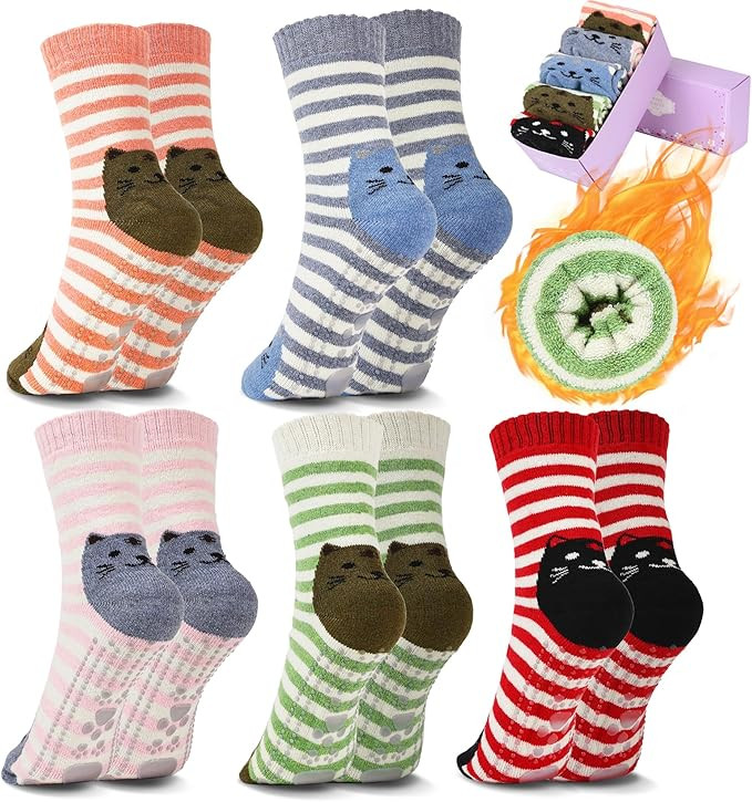 Non Slip Socks for Women with Grips Thermal Winter Warm Thick Cozy Cabin Crew Comfy Anti Skid Sli... | Amazon (US)