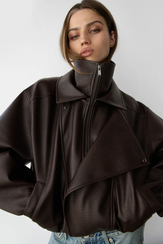 VEGAN LEATHER DOUBLE COLLAR BIKER JACKET | OAK + FORT