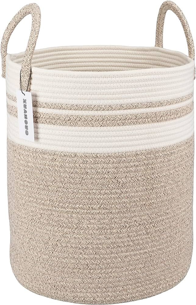 Cotton Rope Laundry Basket Hamper for Clothes Woven Storage Basket for Living Room Bedroom Boho T... | Amazon (US)