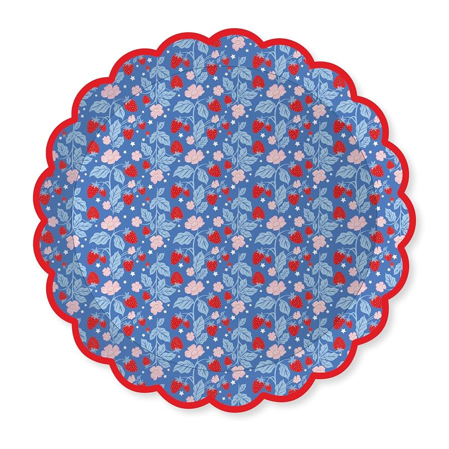 Bonjour Fête Strawberry Small Paper Party Plates | Sturdy Disposable Plates for Summer BBQs and ... | Amazon (US)
