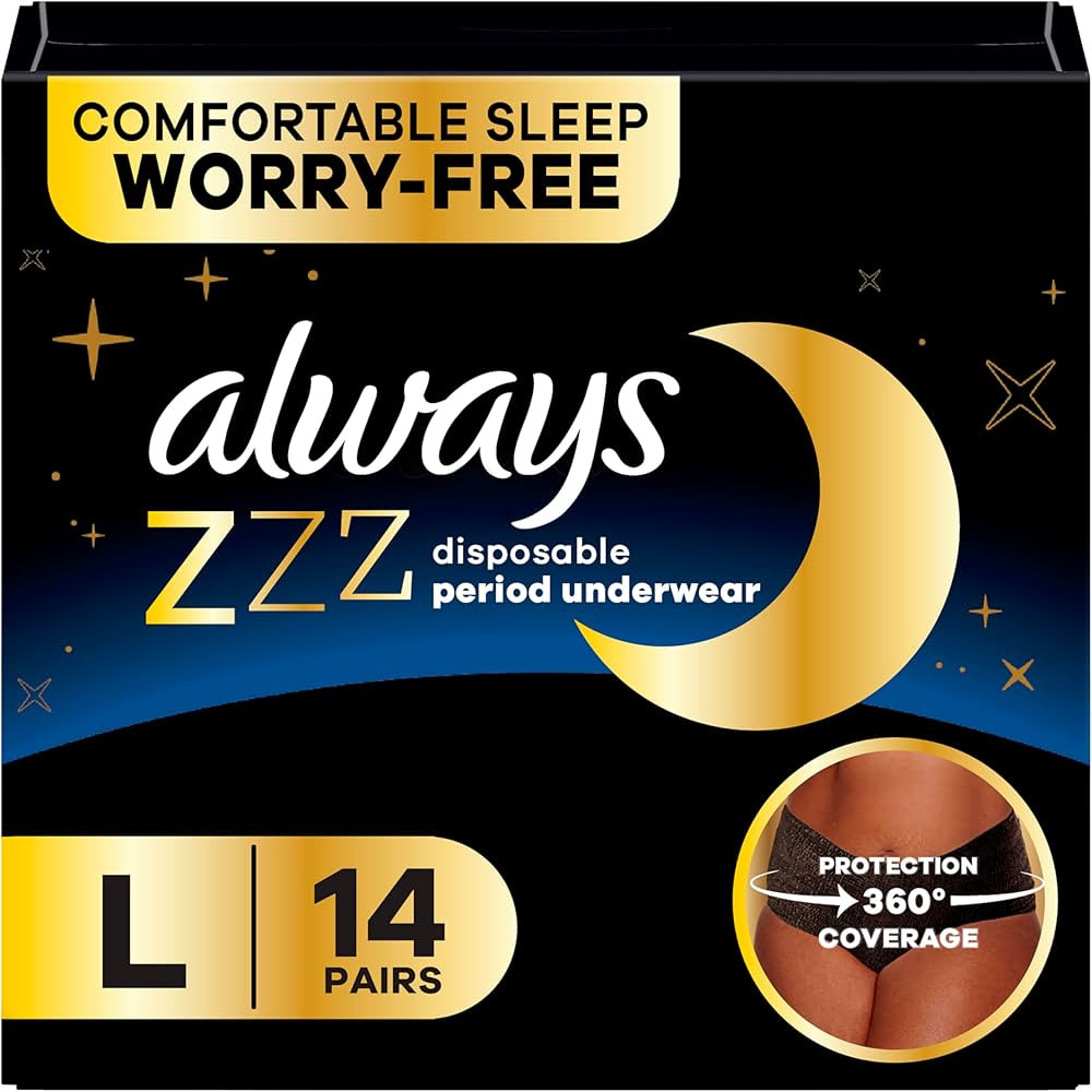 Always ZZZ Overnight Disposable Period Underwear for Women, Large, 360° Coverage for Worry-Free ... | Amazon (US)