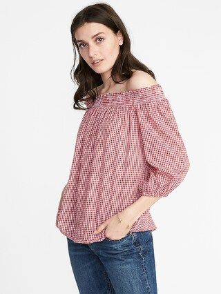 Old Navy Womens Off-The-Shoulder Gingham Top For Women Red Gingham Size L | Old Navy US