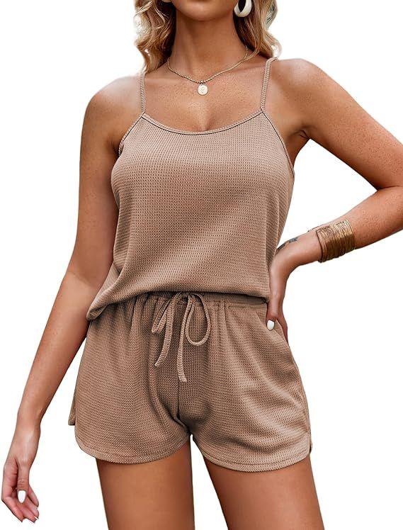 Ekouaer Pajamas for Women Waffle Knit Lounge Sets Cami Tops Shorts Loungewear S-XXL       Send to... | Amazon (US)