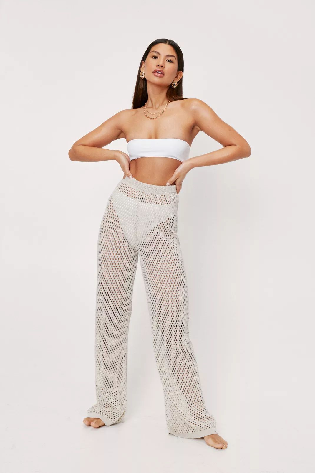 Crochet Wide Leg Beach Cover Up Pants | Nasty Gal (US)