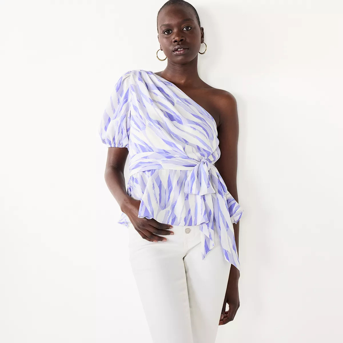 Women's Nine West One-Shoulder Tie Waist Peplum Top | Kohl's