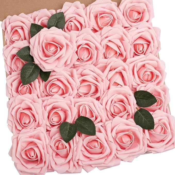N&T NIETING Artificial Flowers Roses, 25pcs 3.74in Large Size Real Touch Artificial Foam Roses wi... | Amazon (US)