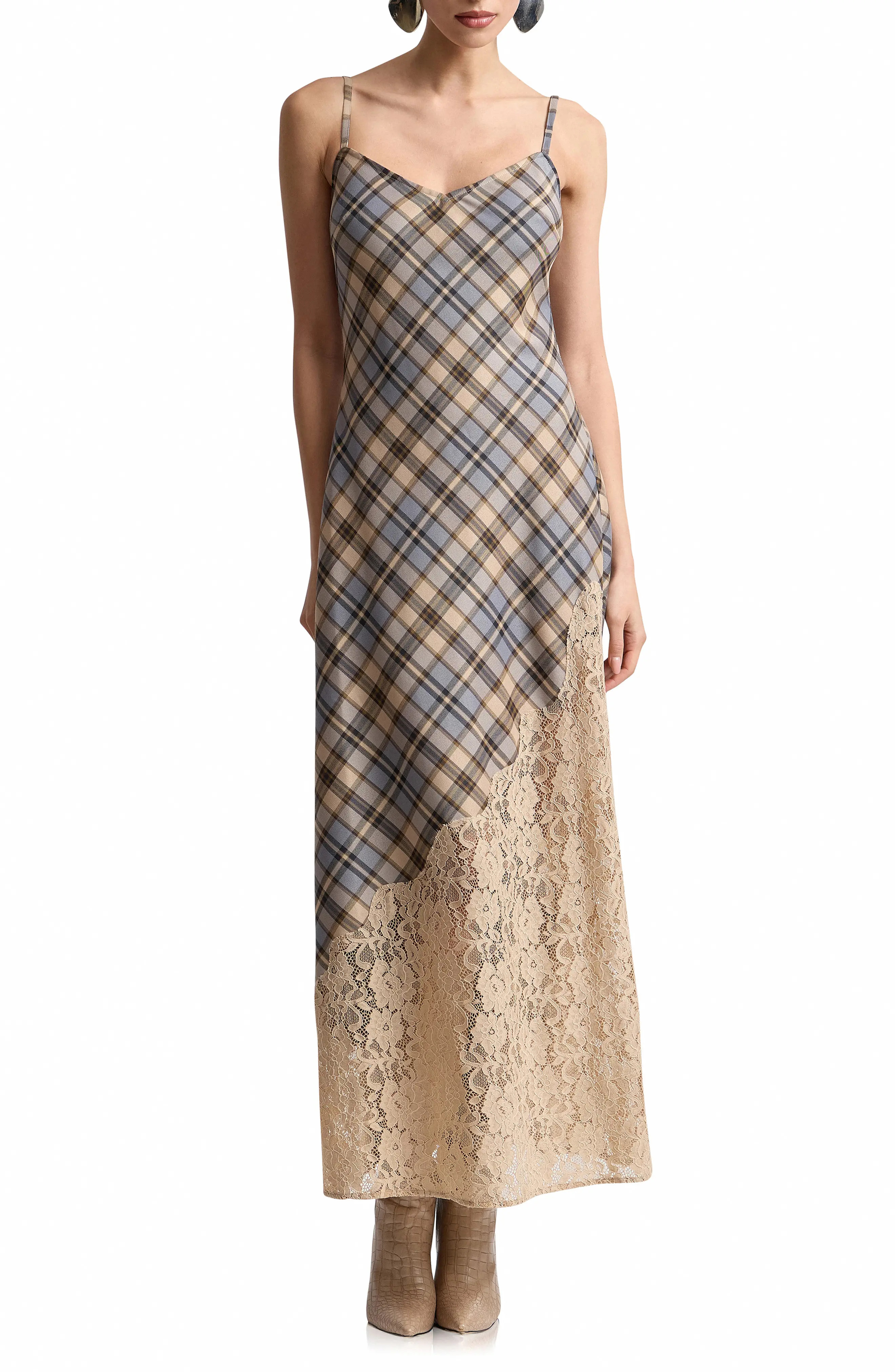 Avec Les Filles Lace Trim Bias Cut Maxi Dress (Women) | Nordstrom | Nordstrom