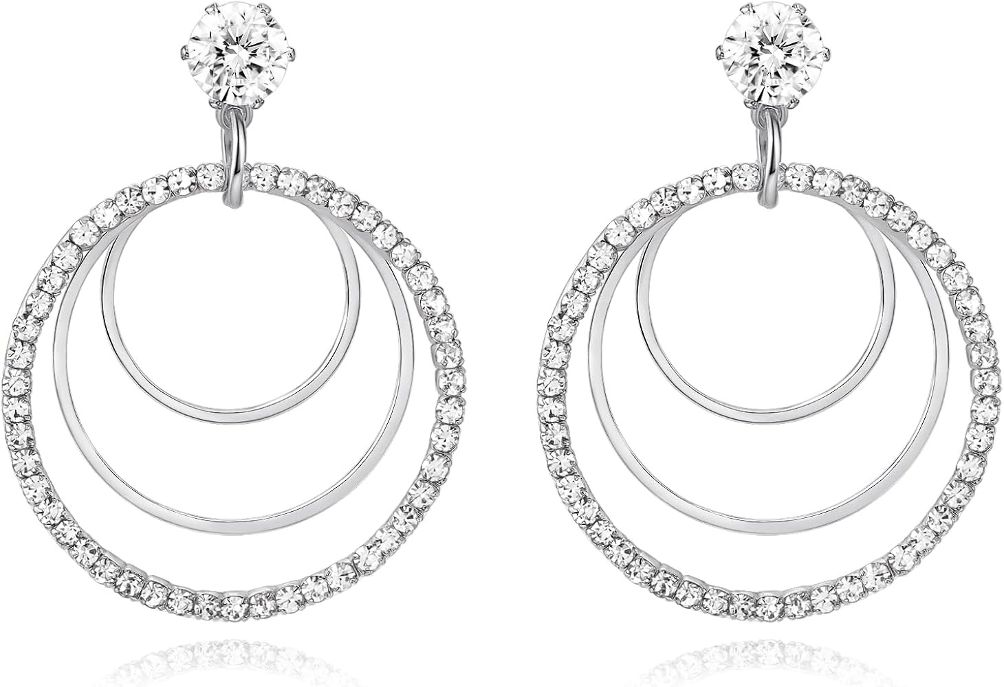 Vintage Silver 3 Layered Circle Drop Dangle Earrings for Women, Hypoallergenic Cubic Zirconia Sil... | Amazon (US)
