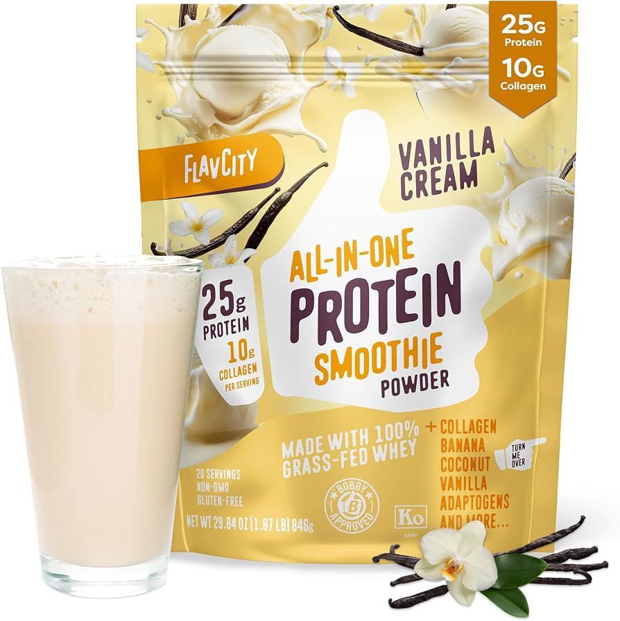FlavCity Grass Fed Whey Protein Powder - Vanilla Smoothie - 25g Protein & 10g Collagen - Made wit... | Amazon (US)