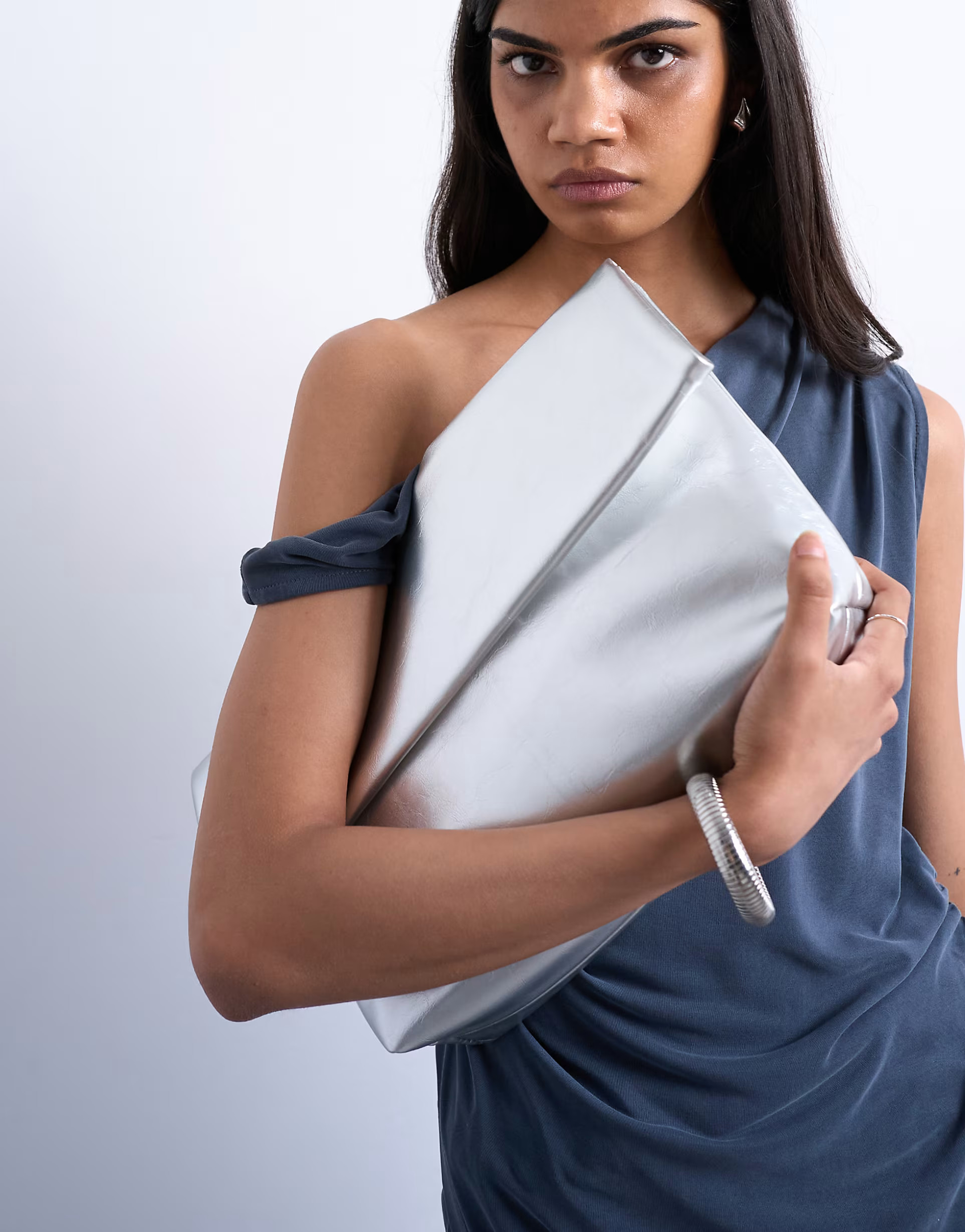 Topshop Georgia folded clutch grab bag in silver | ASOS (Global)