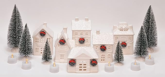 Mark Feldstein & Associates Holiday Wreath Village with Trees, White Unglazed Porcelain LED Chris... | Amazon (US)