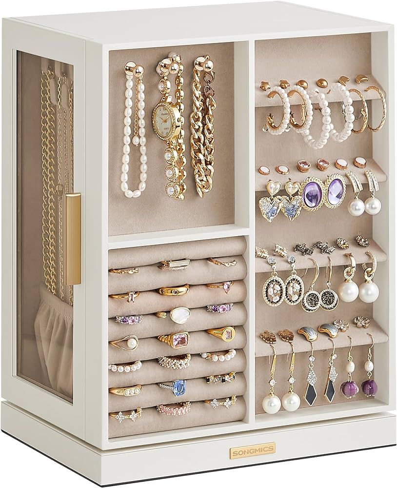 SONGMICS Jewelry Box 360° Rotating, Jewelry Storage Case with 5 Drawers, Jewelry Organizer, Glas... | Amazon (US)