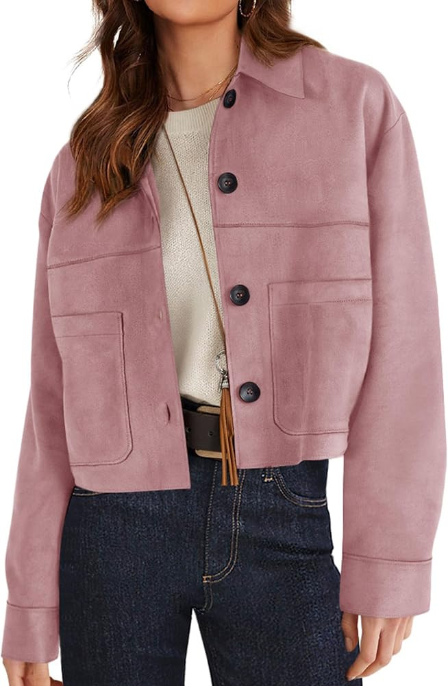 PRETTYGARDEN Women's Faux Suede Lightweight Cropped Jacket | Amazon (US)