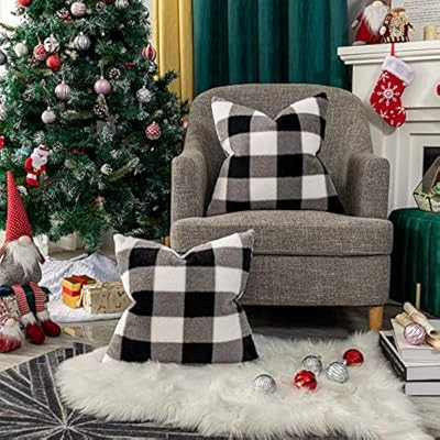 Vilaa Buffalo Check Soft Throw Pillow Covers Faux Fur Decorative Plaid Cushion Pillow Case for Fa... | Amazon (US)
