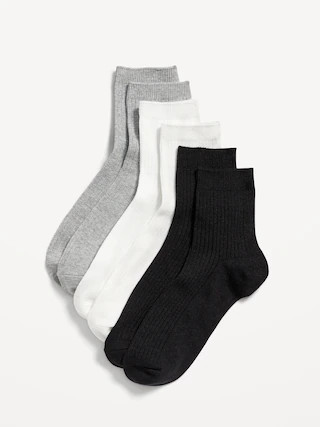 Rib-Knit Quarter Crew Socks 3-Pack For Women | Old Navy (CA)