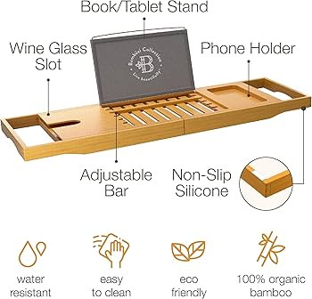 Bamboo Bathtub Tray Table - Collapsible & Adjustable Bathtub Caddy | Space-Saving Folding Bath Tu... | Amazon (US)