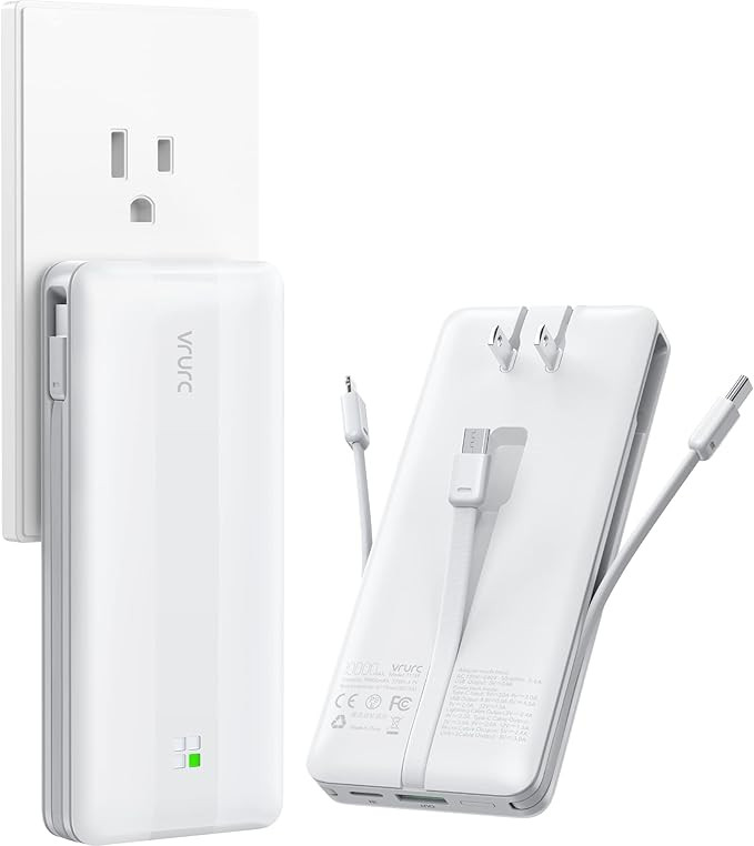 VRURC Portable Charger, 22.5W Fast Charging Power Bank with Built-in Cables & AC Wall Plug, 10000... | Amazon (US)