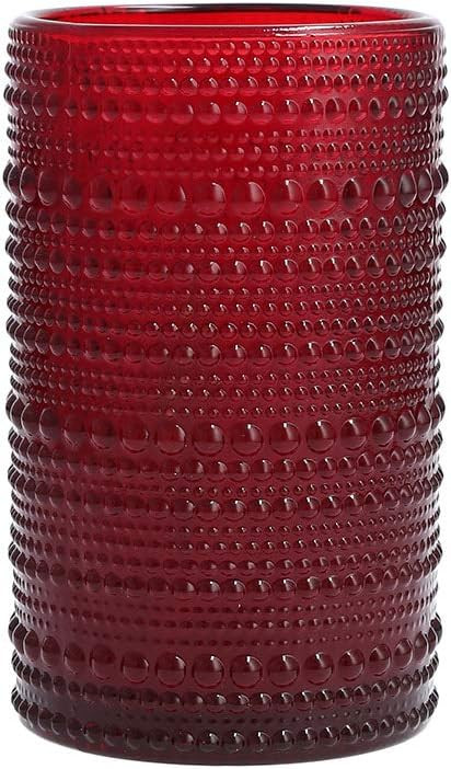 Fortessa Jupiter Beaded Hobnail Glass, 13 Ounce Iced Beverage (Set of 6), Red | Amazon (US)