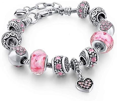Capital Charms Pink Hearts Silver Plated Charm Bracelet Set, Jewelry Gifts with Beads, Charms, an... | Amazon (US)