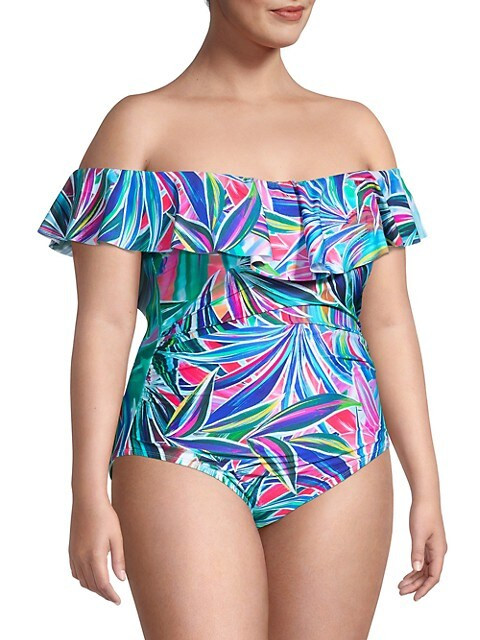 ​Plus Palm-Print Off-the-Shoulder One-Piece Swimsuit | Saks Fifth Avenue OFF 5TH