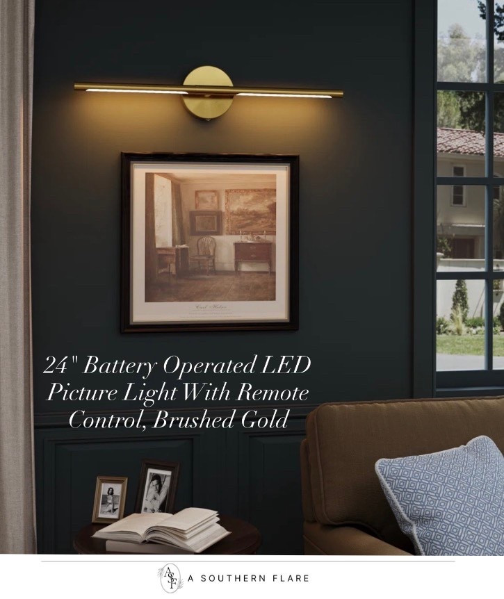 
24" Battery Operated LED Picture Light With Remote Control, Brushed Gold